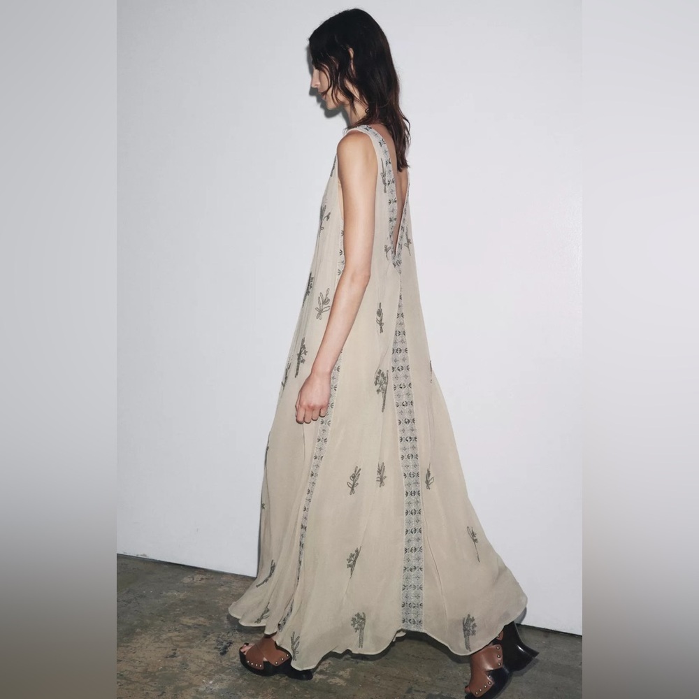 Zara zw collection gray beaded Floral Maxi Dress - Picture 3 of 9